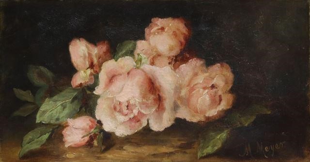 Appraisal: Framed oil on canvas painting Still Life with Pink Roses