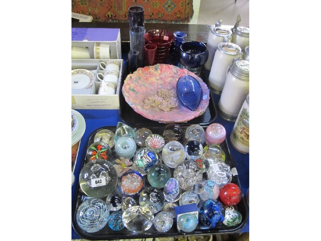 Appraisal: Quantity of various glass paperweights approx papier mache bowl and