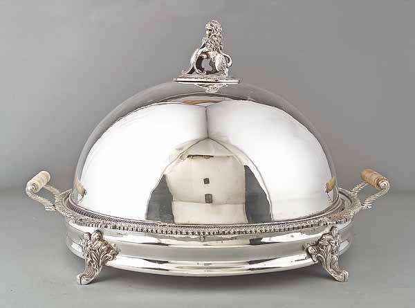 Appraisal: A Large Regency-Style Silverplate Covered Entr e Dish two-handled hot