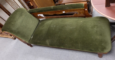 Appraisal: Oak and green dralon chaise longue