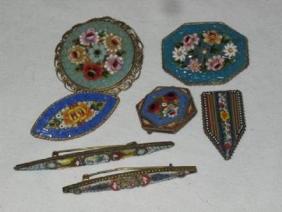 Appraisal: SEVEN VARIOUS MICRO MOSAIC BROOCHES inlaid with flowers in yellow