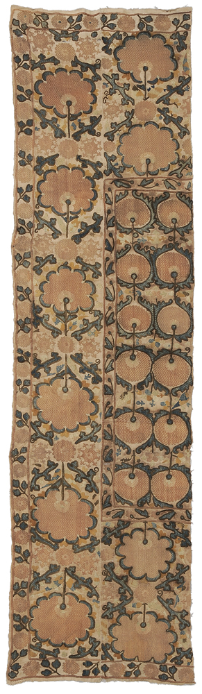 Appraisal: Embroidered Suzani Panel Uzbekistan th century rows of embroidered large-stemmed