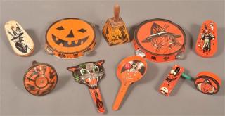 Appraisal: Ten Various Halloween Tin Lithograph Noise Makers Largest diam