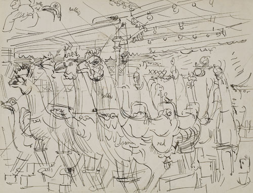 Appraisal: REGINALD MARSH Chicken Ride Pen and ink on cream wove