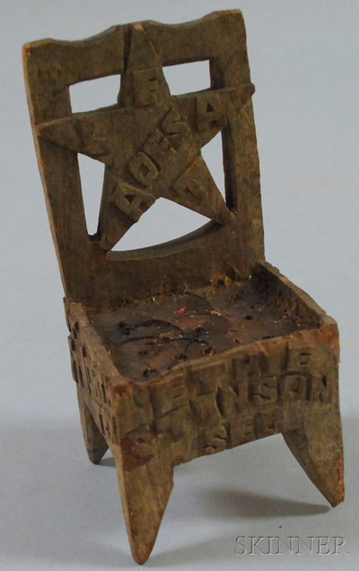 Appraisal: Miniature Folk Carved Wood Texas Fraternal Chair Ft Worth Lethie