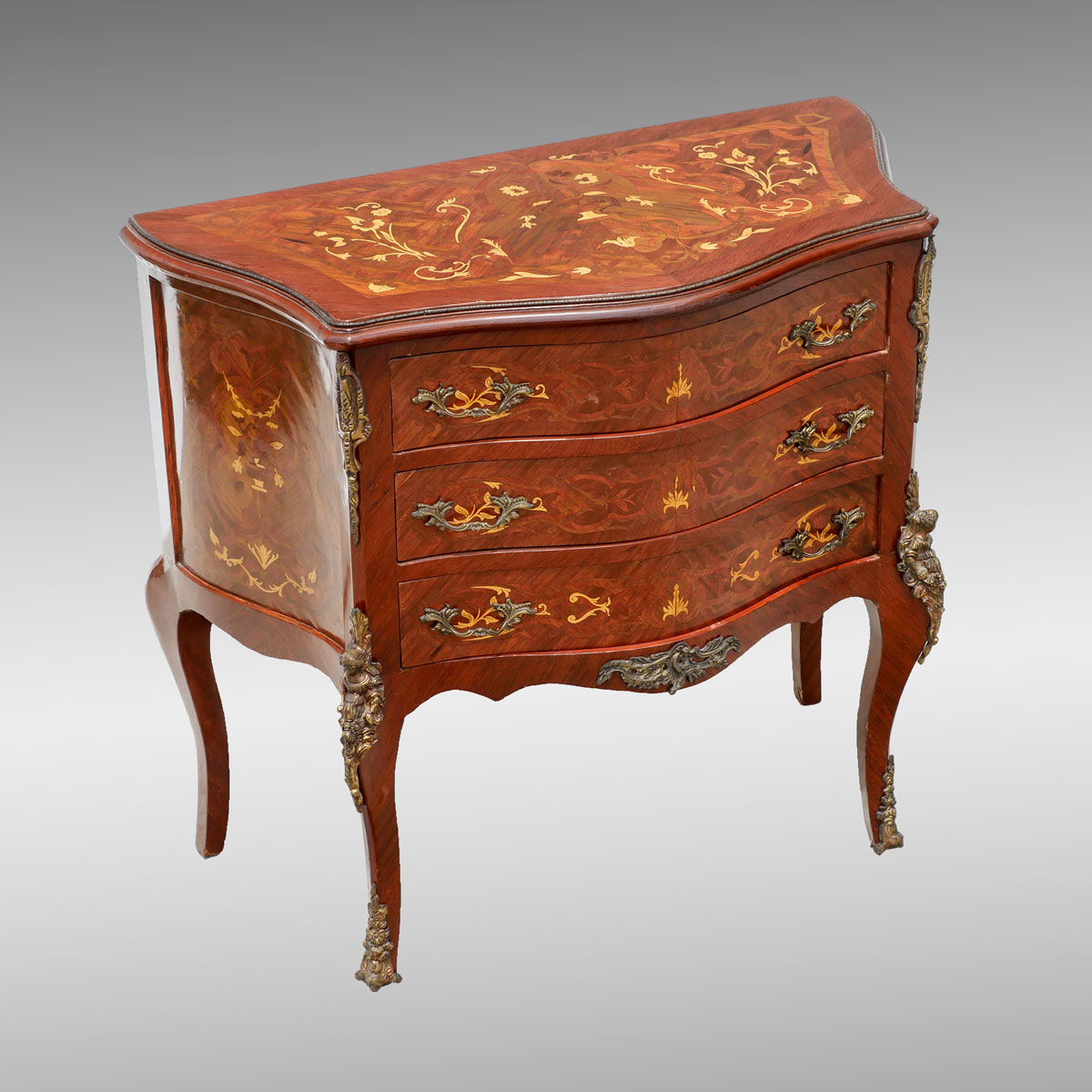 Appraisal: DRAWER INLAID METAL MOUNTED COMMODE drawer inlaid marquetry commode having