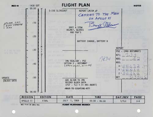 Appraisal: FLOWN Apollo Flight Plan A single sheet approximately x inches