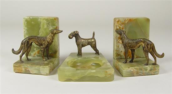 Appraisal: Group of Marble Pieces Including pairs of bookends with bronze