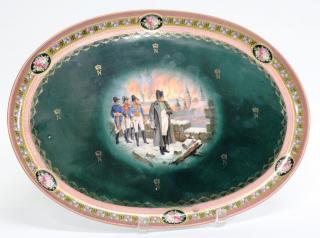 Appraisal: French Porcelain Serving Tray Depicting Napoleon The dark green-glazed porcelain