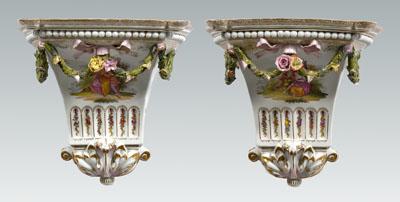 Appraisal: Pair porcelain brackets hand painted decoration with lovers in exterior