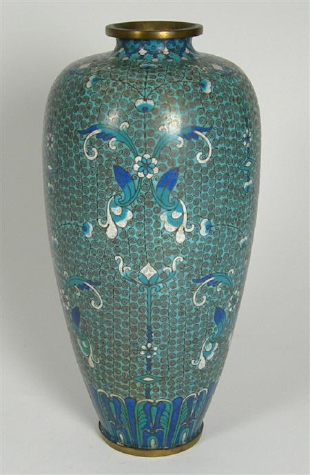 Appraisal: LARGE JAPANESE CLOISONNE VASE MEIJI PERIOD of tapering ovoid form