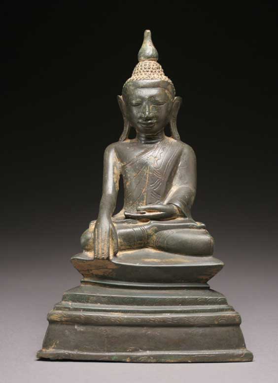 Appraisal: ANTIQUE BURMESE BRONZE BUDDHA Antique Burmese bronze figure of a