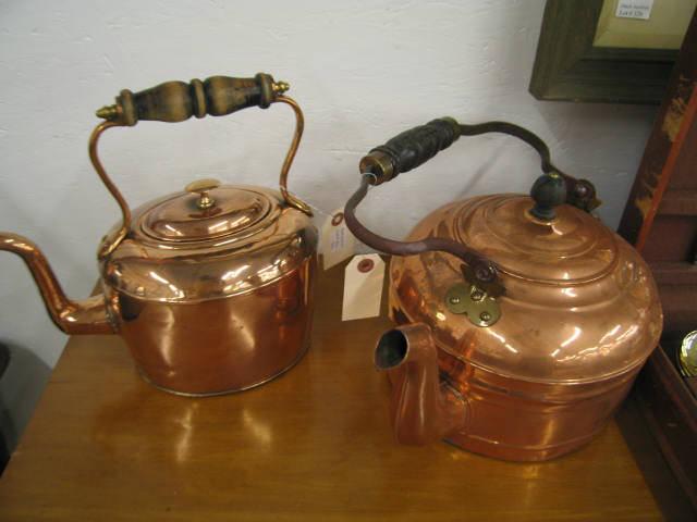 Appraisal: Copper Kettles wood handles