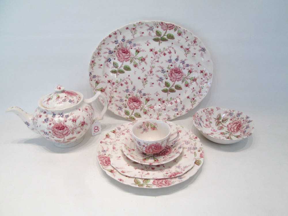 Appraisal: JOHNSON BROS ROSE CHINTZ IRONSTONE DINNERWARE SET ninety pieces comprised