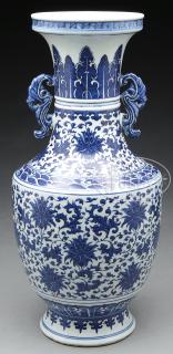 Appraisal: LARGE BLUE AND WHITE LOTUS VASE China th Century The