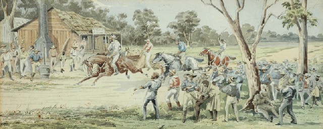 Appraisal: Arthur Esam - Horse Race at the Stockman Hotel watercolour