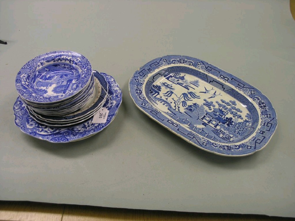 Appraisal: A Victorian blue and white meat plate printed with Willow