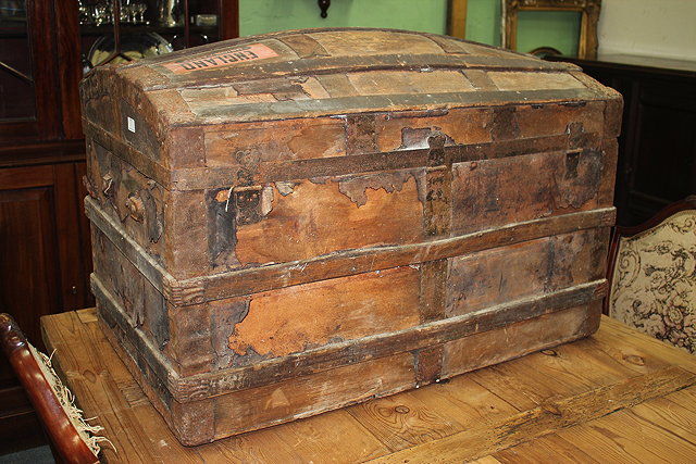 Appraisal: AN OLD IRON BOUND DOME TOPPED TRUNK cm wide x