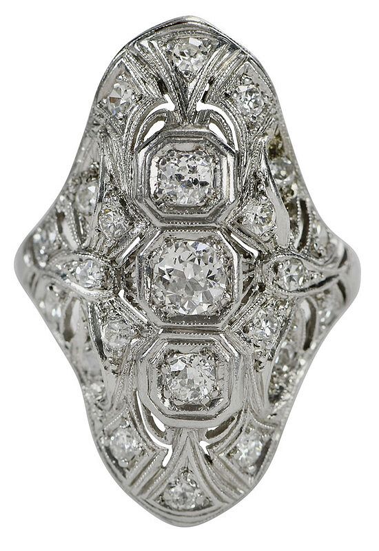 Appraisal: Antique Platinum Diamond Ring three old European cut diamonds estimated