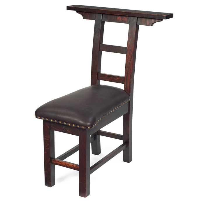 Appraisal: Roycroft meditation chair shelf at back above two horizontal slats