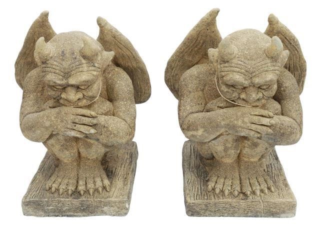 Appraisal: pair Cast stone garden statuary Herman Gargoyles each in seated