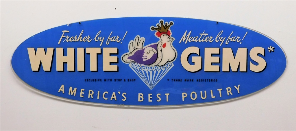 Appraisal: AMERICAN WHITE GEMS POULTRY ADVERTISEMENT SIGN United States th CenturyDepicts