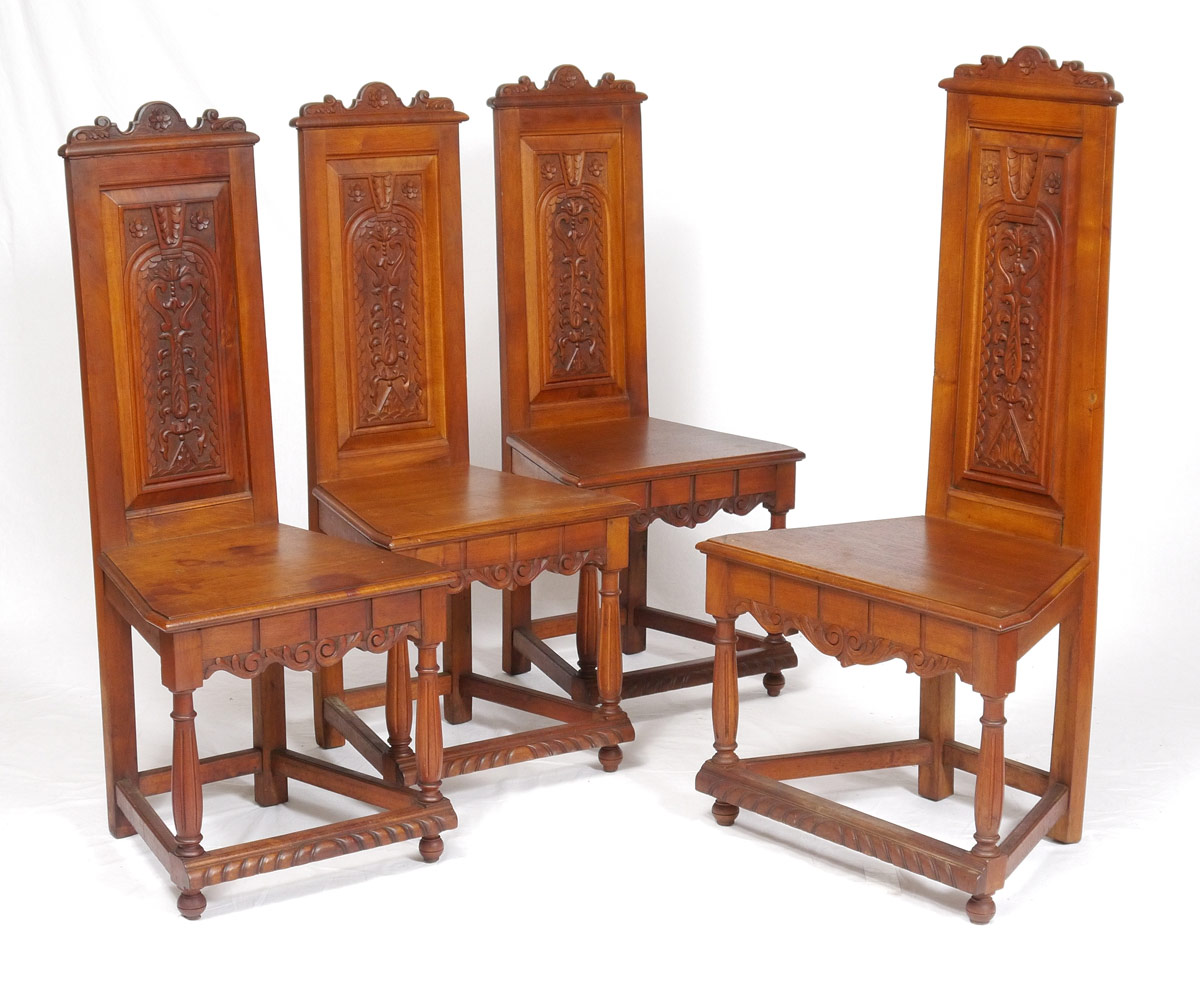 Appraisal: GOTHIC STYLE CARVED SIDE CHAIRS Carved back apron and front