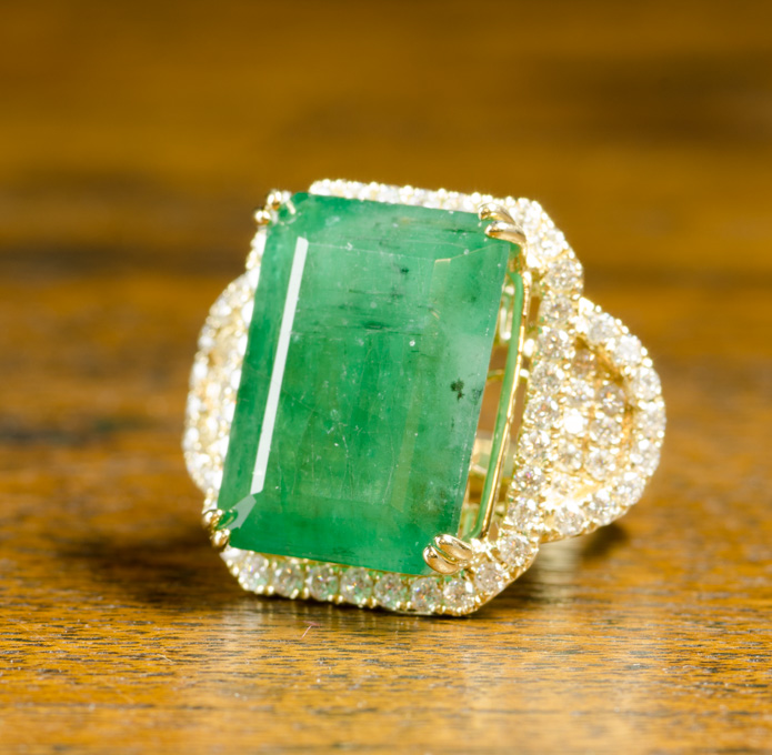 Appraisal: EMERALD DIAMOND AND FOURTEEN KARAT GOLD RING with AGI appraisal