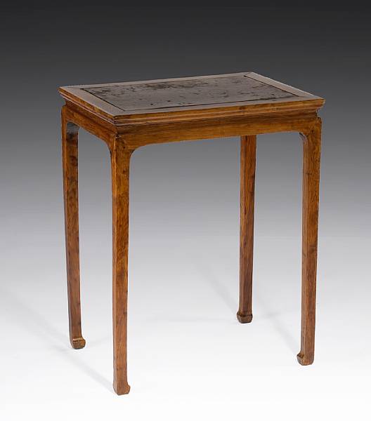 Appraisal: A huanghuali and burlwood wine table tiaozhuo th th Century