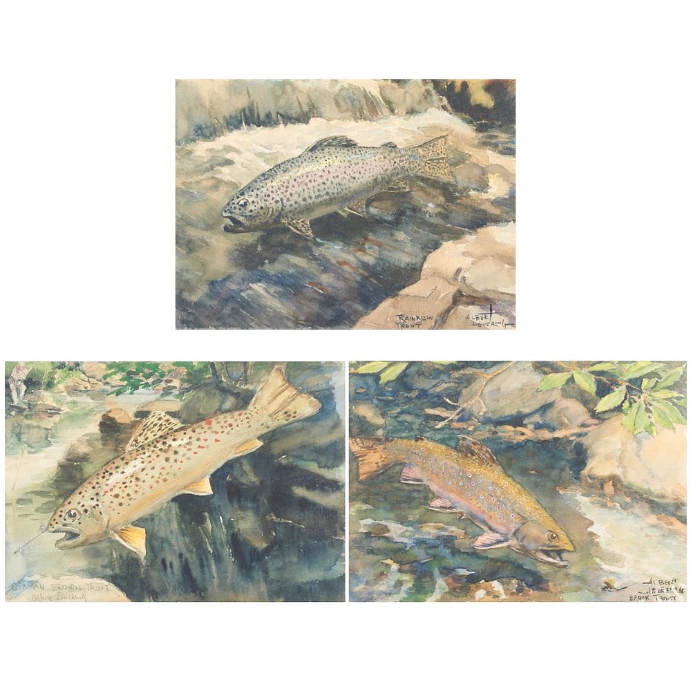 Appraisal: Grp Albert Levering Fish Watercolors Albert Levering American - Group