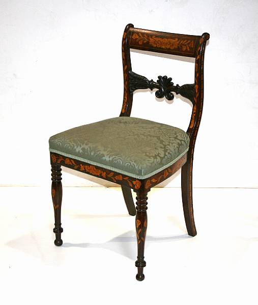 Appraisal: A Dutch Neoclassical marquetry inlaid mahogany side chair first quarter