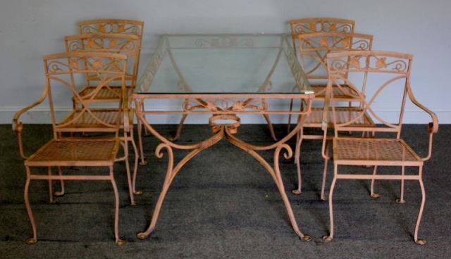 Appraisal: Vintage Salterini Wrought Iron Outdoor Set Table and chairs From