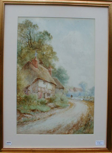 Appraisal: J Miles-Stanhope A pair of watercolour cottage scenes with thatch