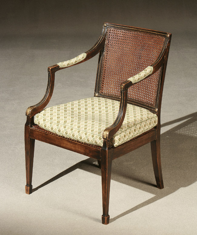 Appraisal: Regency Parcel Gilt Grain-Painted Beechwood Caned Armchair Early th Century