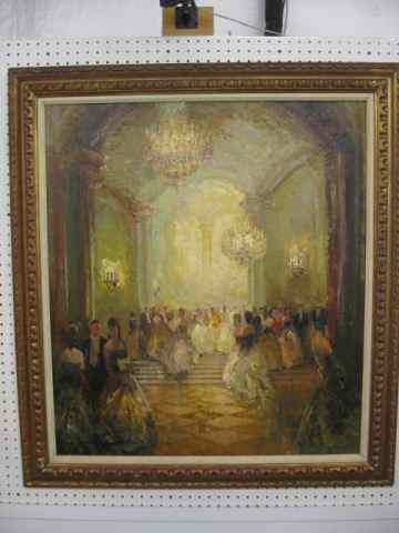 Appraisal: Oil Interior scene of a Ballroom Dance artist signed illedgible