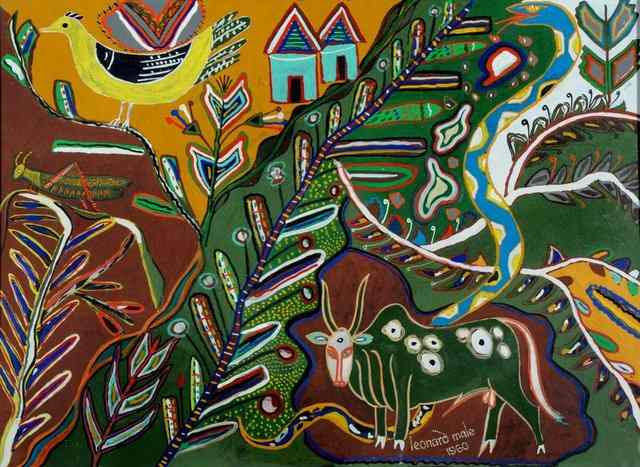 Appraisal: LEONARD MALE TH CENTURY Aboriginal style abstract of the Outback