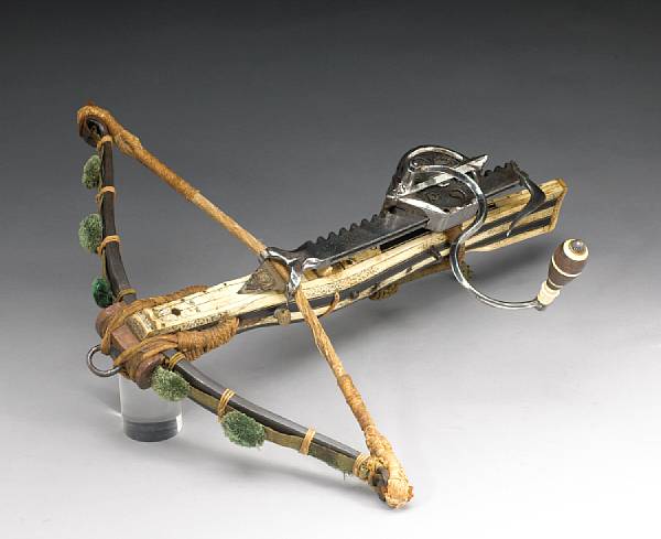 Appraisal: A German sporting crossbow and cranequinlate th century The heavy