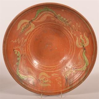 Appraisal: th C Redware Slip Decorated Tulip Bowl th C Large