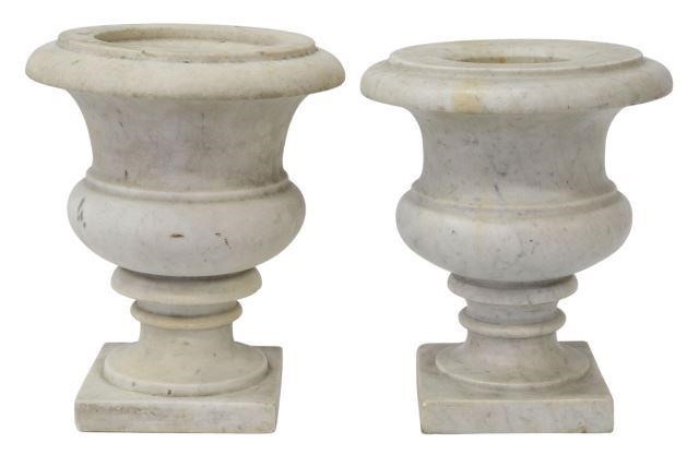 Appraisal: pair Italian Neoclassical marble urns approx h diam lbs total