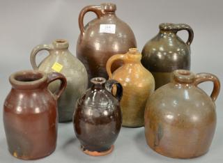 Appraisal: Group of seven stoneware and redware jugs ht in to