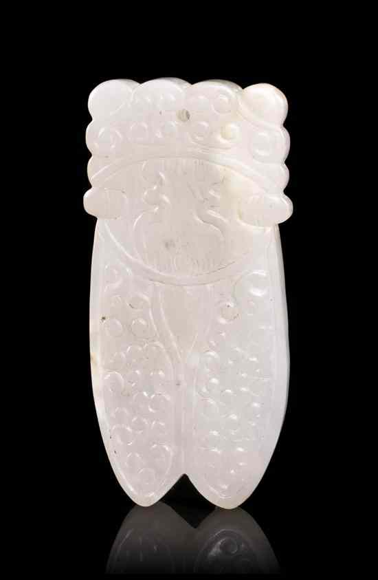 Appraisal: A Carved Jade Cicada Qing Dynasty of a semi-translucent white