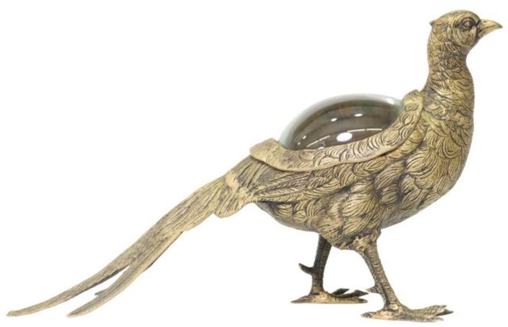 Appraisal: ITALIAN GILT METAL CRYSTAL PHEASANT SCULPTUREGilt metal and crystal sphere