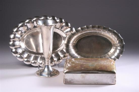 Appraisal: FOUR PIECES STERLING SILVER HOLLOWWARE Including Austro-Hungarian wood-lined cigarette box