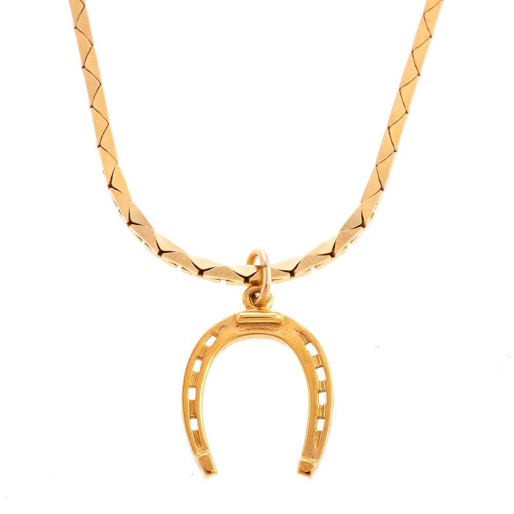 Appraisal: A K Horseshoe Pendant K Flat Link Chain K yellow