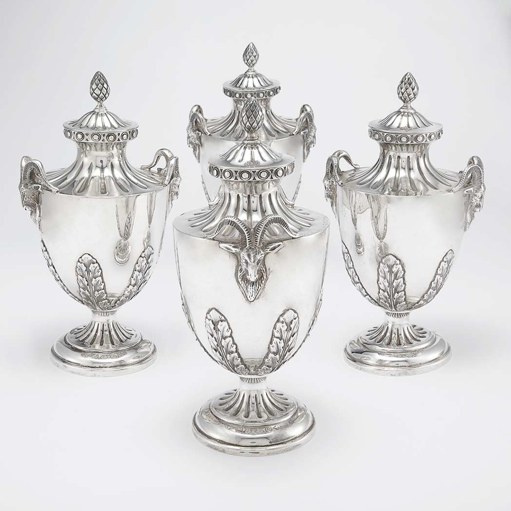 Appraisal: Set of Four English Silver Urns Crichton Co London early