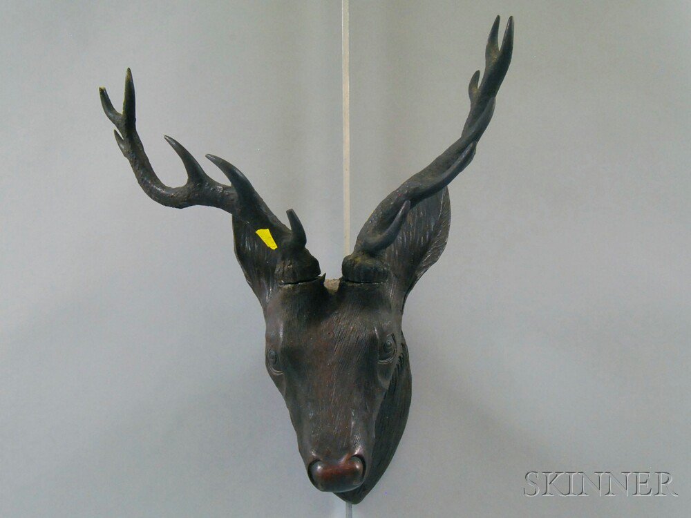 Appraisal: Cast Bronze Stag Head Wall Mount late th century with