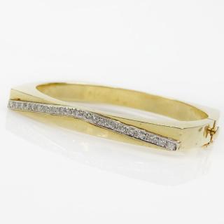 Appraisal: Vintage Karat Yellow Gold and Diamond Hinged Bangle Bracelet Vintage