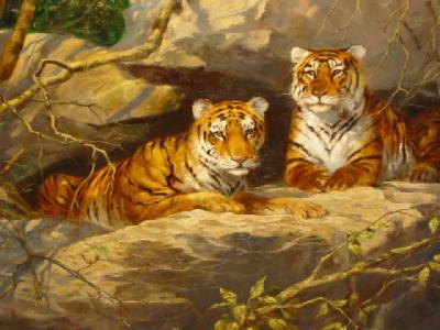 Appraisal: ALAN FEARNLEY Contemporary Tigers Resting oil on canvas signed x