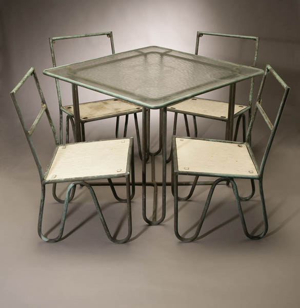 Appraisal: A Walter Lamb verdigris bronze patio table chairs A Walter