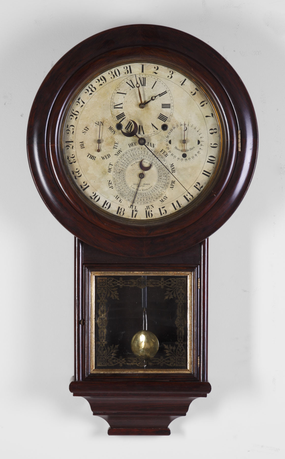 Appraisal: Gale Astronomical Calendar Wall Clock Rosewood grained rosewood case original